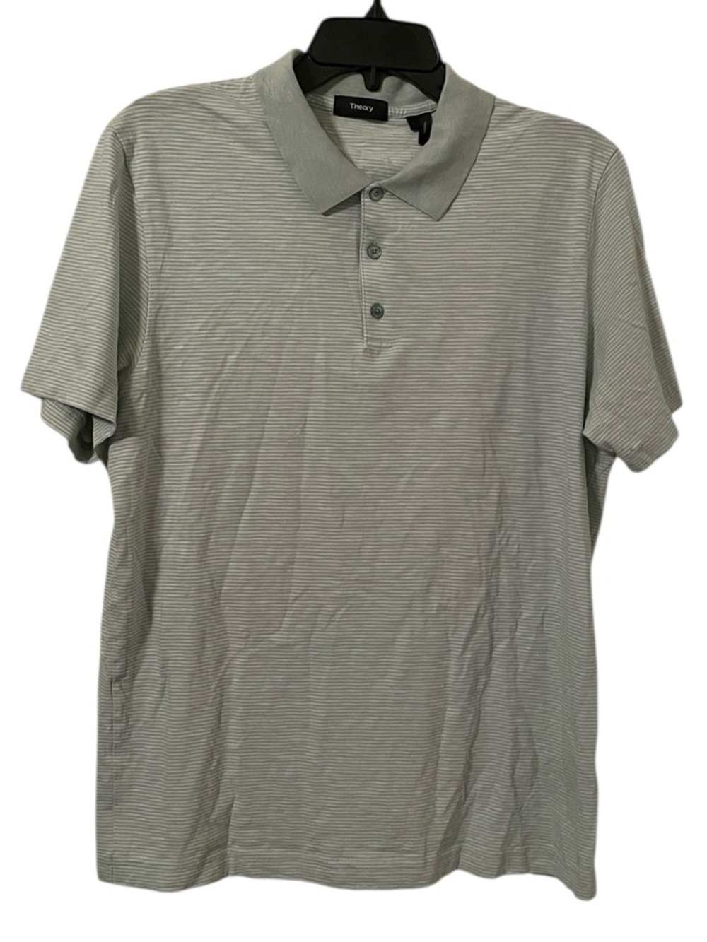 Theory Men's Mint Green White Striped Cotton Quarter Collared Polo Shirt Size L